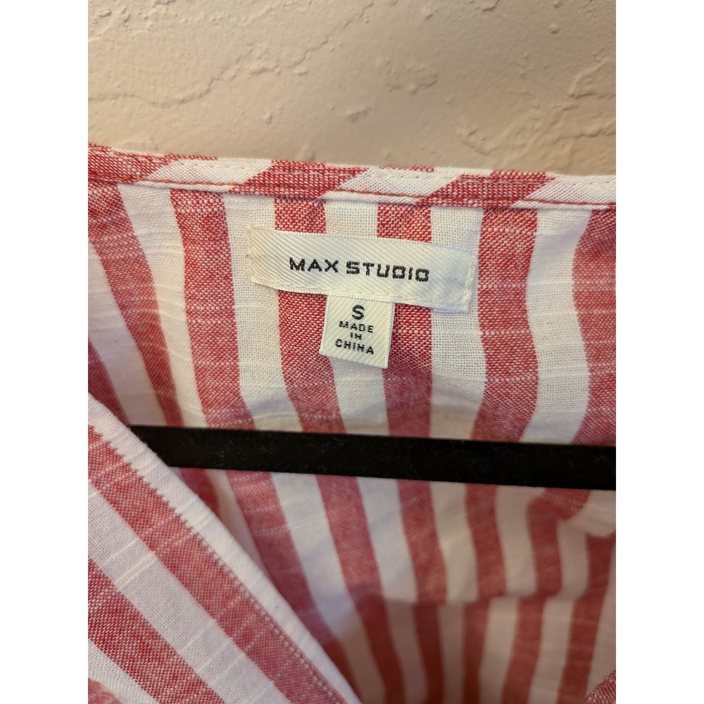 MAX STUDIO Red White Striped Wrap Front Tie Waist Top Women's Size S